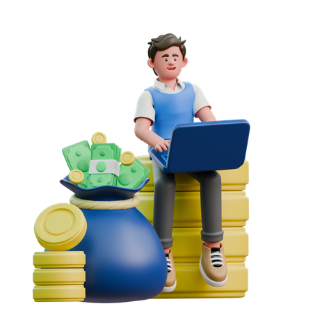 Businessman With Money Bag  3D Icon