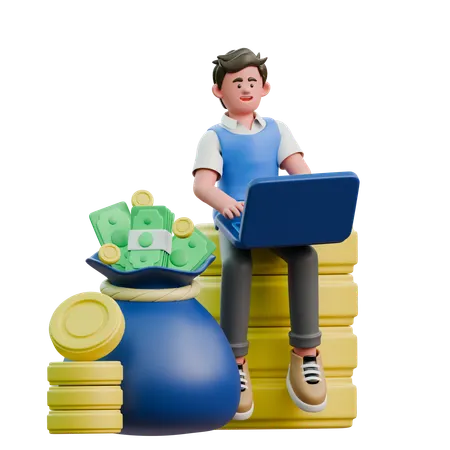 Businessman With Money Bag  3D Icon