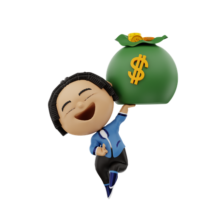 Businessman with money bag 3D Illustration