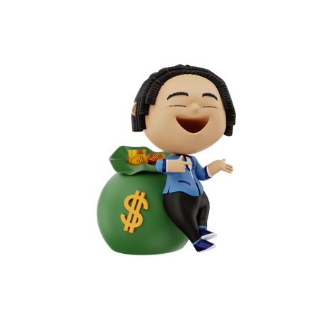 Businessman with money bag 3D Illustration