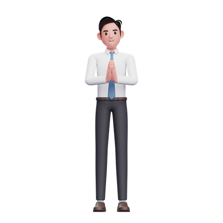 Businessman With Namaste Gesture 3D Illustration