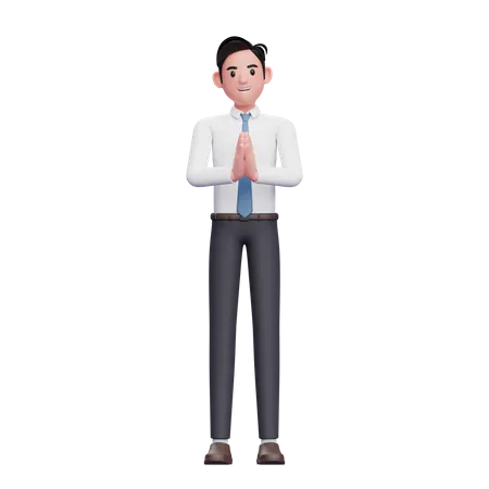 Businessman With Namaste Gesture 3D Illustration