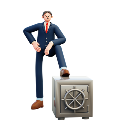 Businessman With Safe  3D Illustration