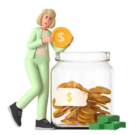 Businessman With Saving Jar  3D Illustration