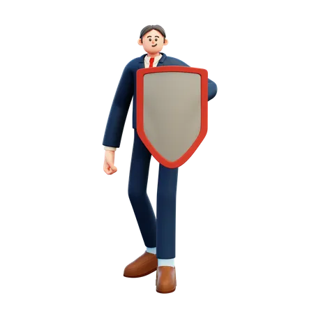 Businessman With Shield  3D Illustration
