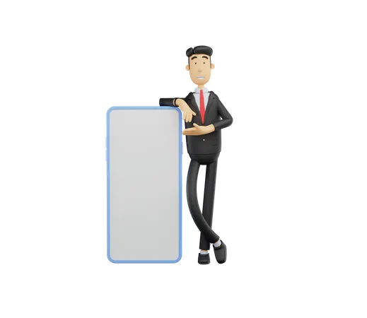 3 D Bussiness Man Character Show Smartphone Screen Isolated On White Background 3D Illustration