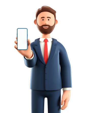 Businessman with smartphone and showing blank screen  3D Illustration