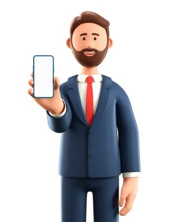 Businessman with smartphone and showing blank screen  3D Illustration