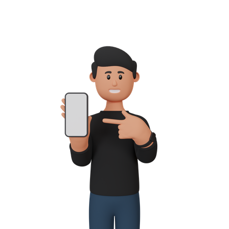 Businessman with smartphone and showing blank screen 3D Illustration