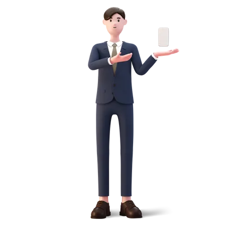 Businessman with smartphone and showing blank screen  3D Illustration