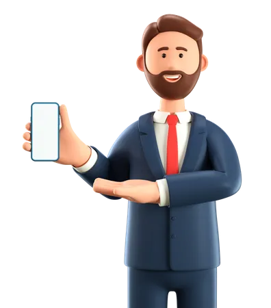 Businessman with smartphone with blank screen  3D Illustration