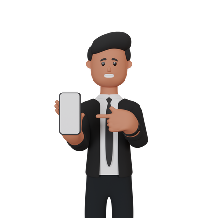 Businessman with smartphone with blank screen  3D Illustration