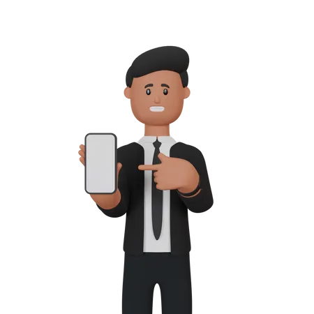 Businessman with smartphone with blank screen  3D Illustration