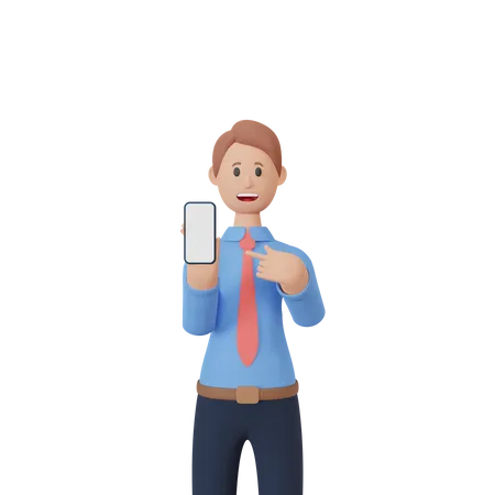 Businessman with smartphone with blank screen  3D Illustration