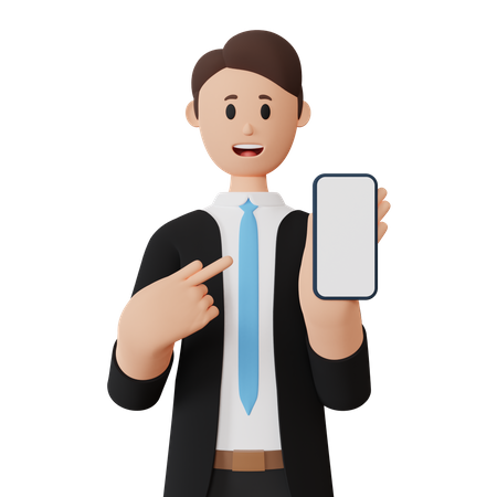 Businessman with smartphone with blank screen  3D Illustration