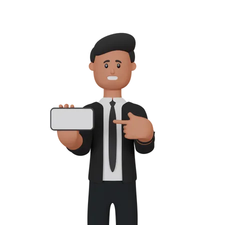 Businessman with smartphone with blank screen  3D Illustration