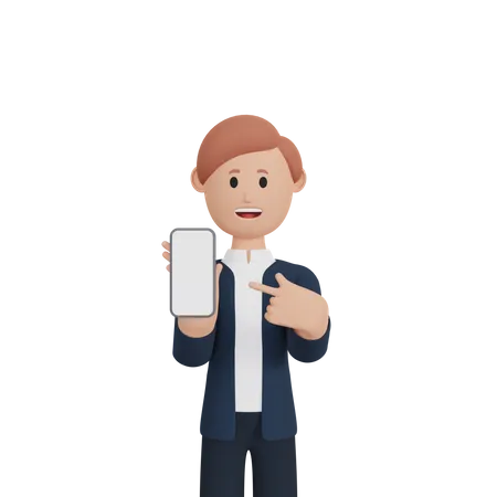 Businessman with smartphone with blank screen  3D Illustration