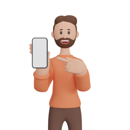 Businessman with smartphone with blank screen 3D Illustration