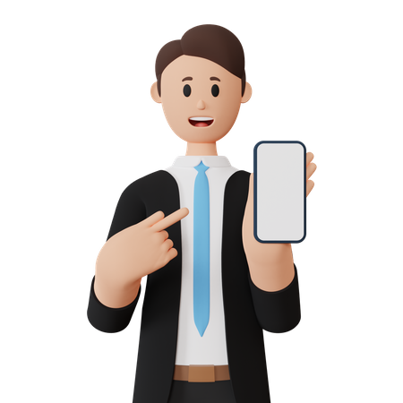 Businessman with smartphone with blank screen 3D Illustration