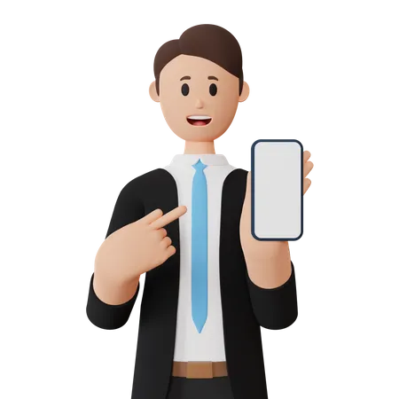 Businessman with smartphone with blank screen  3D Illustration
