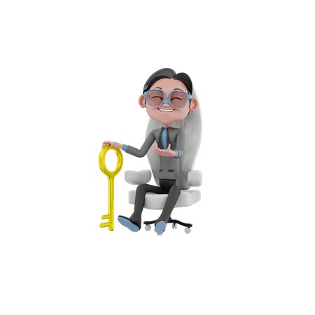 Businessman with success key  3D Icon