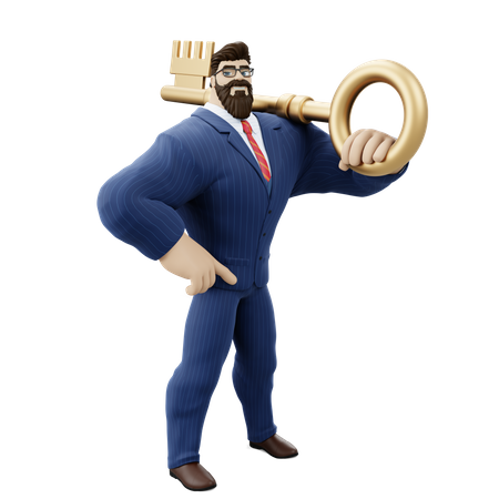 Businessman With Success Key  3D Illustration