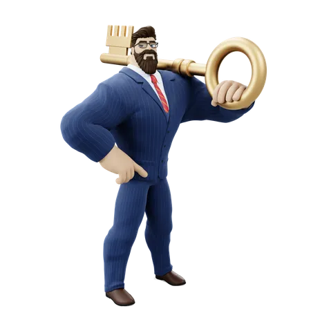 Businessman With Success Key  3D Illustration