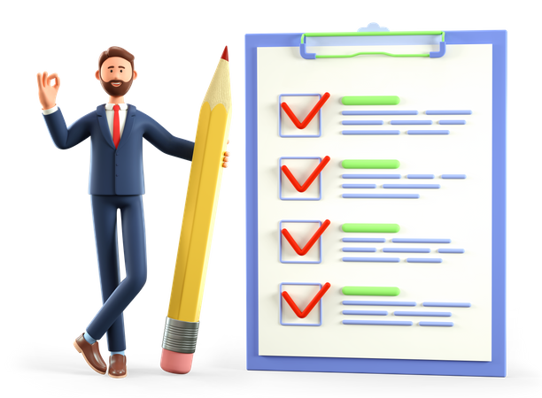 Businessman with task list  3D Illustration