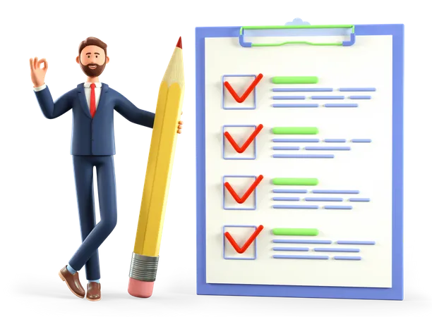 Businessman with task list  3D Illustration