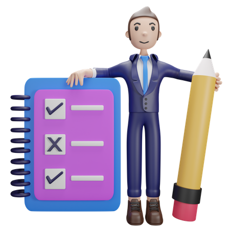 Businessman with to-do list 3D Illustration