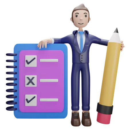 Businessman with to-do list  3D Illustration