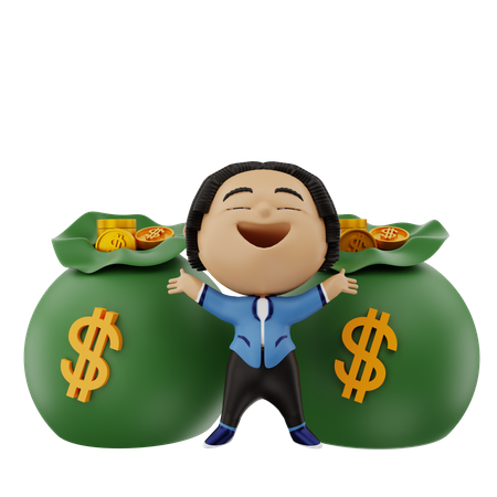 Businessman with two money bags  3D Illustration