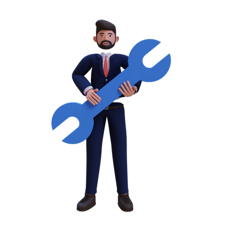 Businessman with Wrench 3D Illustration