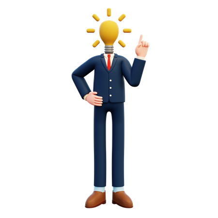 Businessman With Yellow Head Bulb  3D Illustration