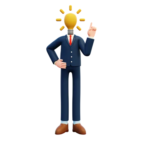 Businessman With Yellow Head Bulb  3D Illustration
