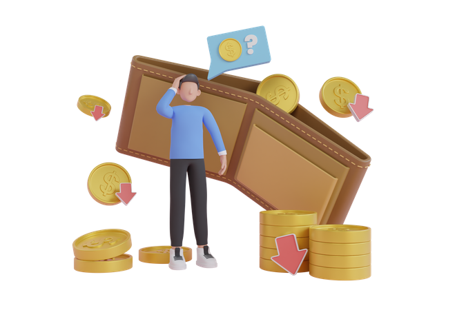 Businessman with zero savings during economic recession  3D Illustration