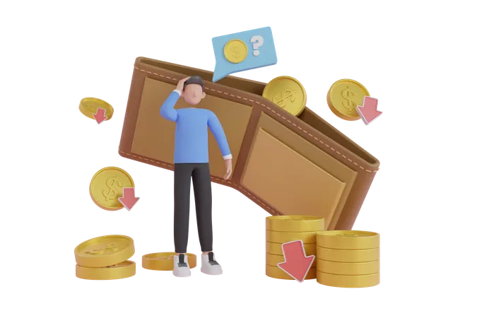 Businessman with zero savings during economic recession  3D Illustration