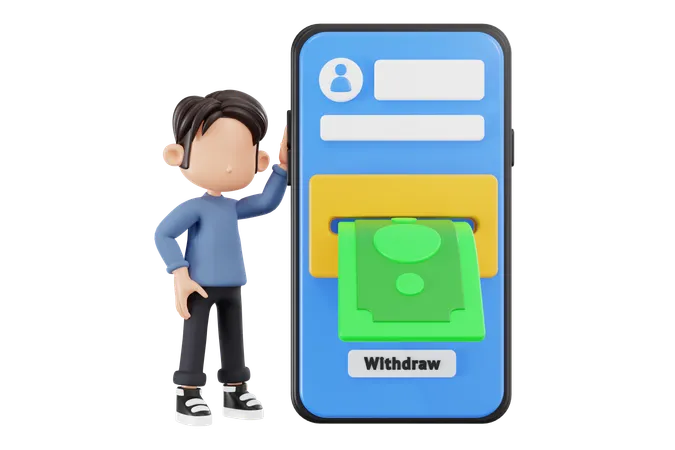 Businessman Withdraw Money Online From Smartphone  3D Illustration