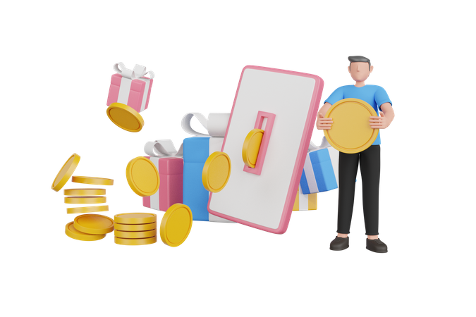 Businessman withdraw money online from smartphone 3D Illustration