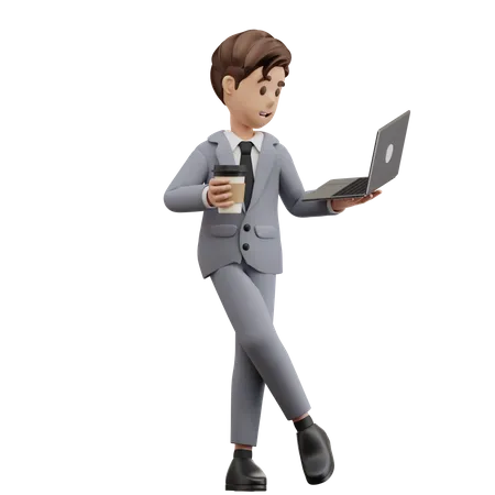 Businessman Work While Standing  3D Illustration