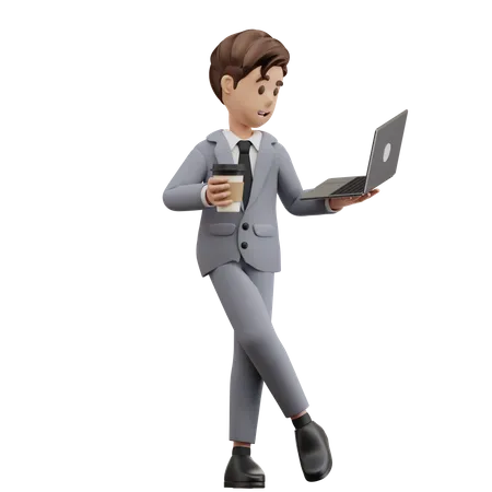 Businessman Work While Standing 3D Illustration