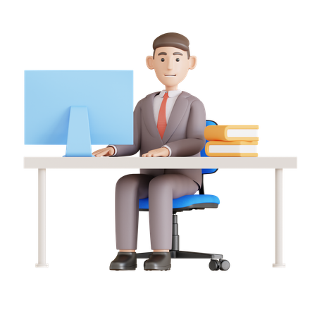 Businessman Working at Computer  3D Illustration