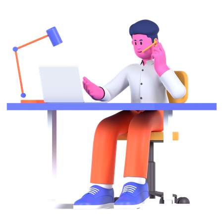 Businessman Working At Customer Service  3D Illustration