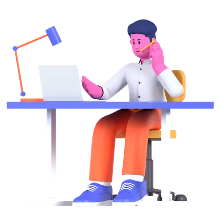 Businessman Working At Customer Service  3D Illustration