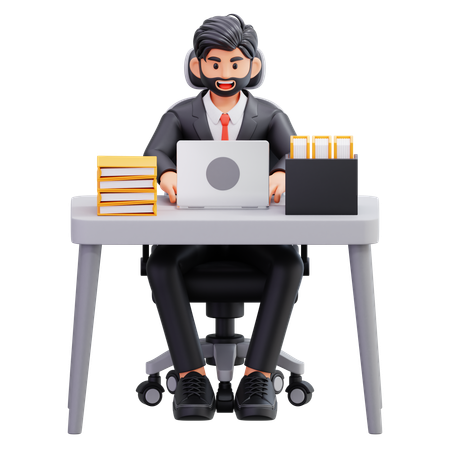 Businessman Working At Desk  3D Illustration