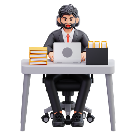 Businessman Working At Desk  3D Illustration
