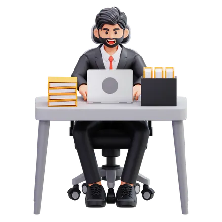 Businessman Working At Desk  3D Illustration