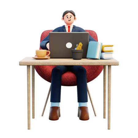 Businessman working at desk  3D Illustration