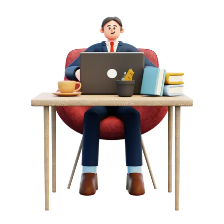 Businessman working at desk  3D Illustration