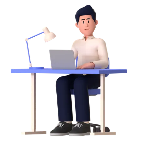 Businessman Working At Office  3D Illustration